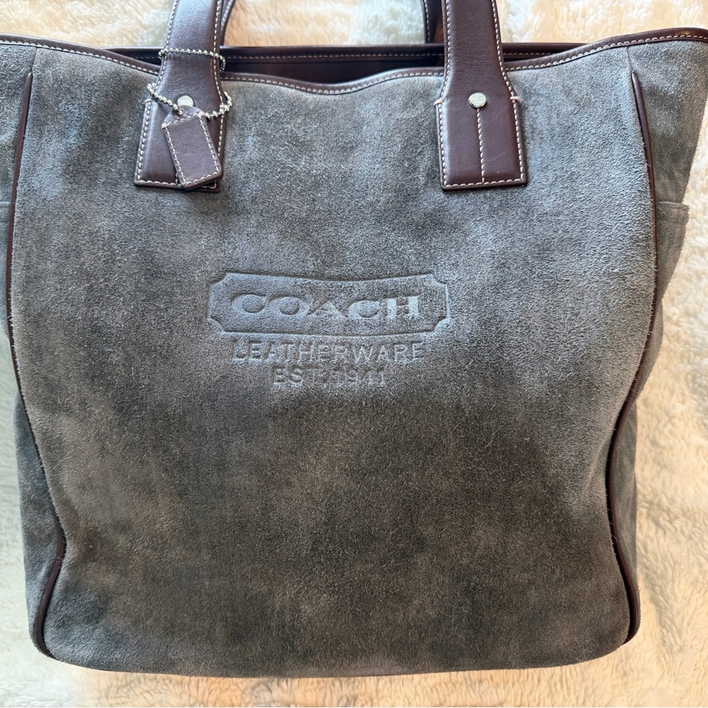 Coach Vintage Gray Suede-Brown Leather #5995 Tote 16.5x12.5 2003 - Picture 3 of 15